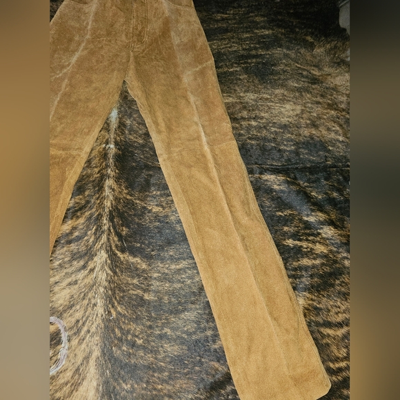 VIntage Wrangler Cowboy Cut Leather Pants size 9 34L 26 waist Tan NWT - Picture 3 of 12